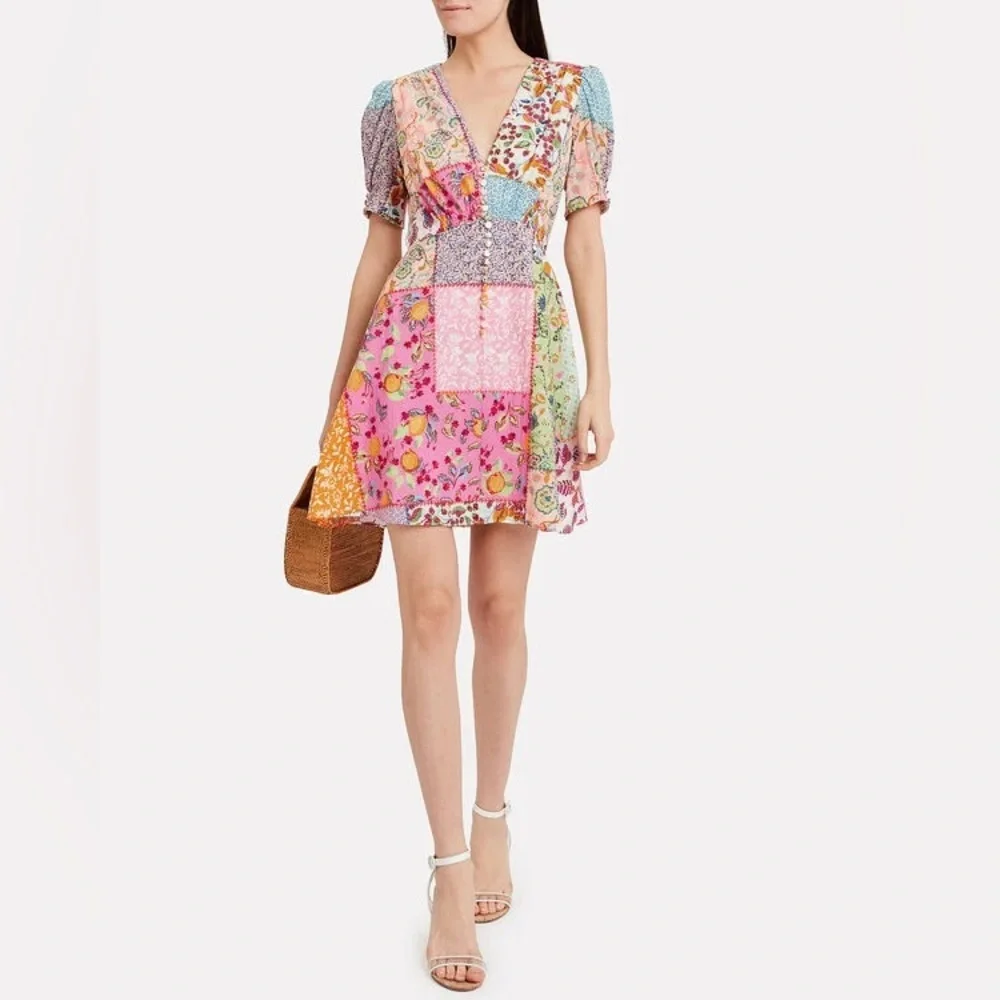 Saloni Lea Patchwork Mini Dress, US size 4 - Picture 3 of 11